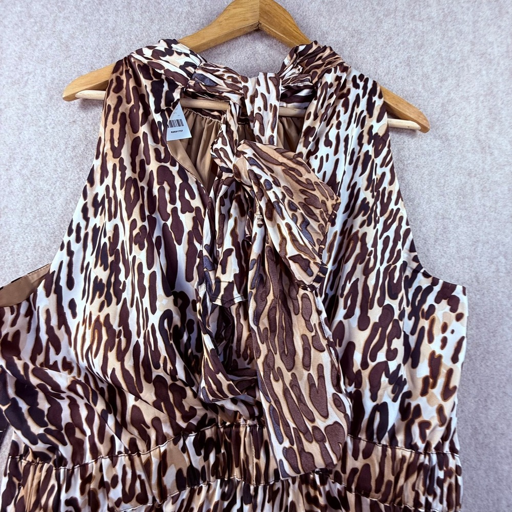New York & Company Animal Print Bow Halter Jumpsuit Brown XL NWT - Picture 6 of 10